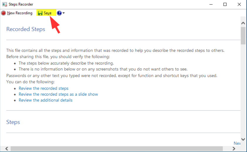 Steps Recorder set up TrioFox Support Team